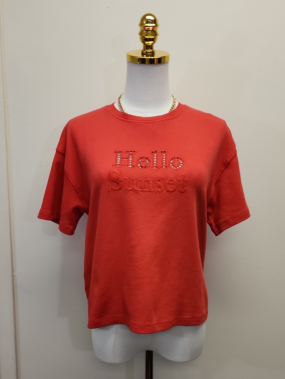 Zara Girls Hello Sunset Embroidered Coral Tee Size 13–14 Years (164)
